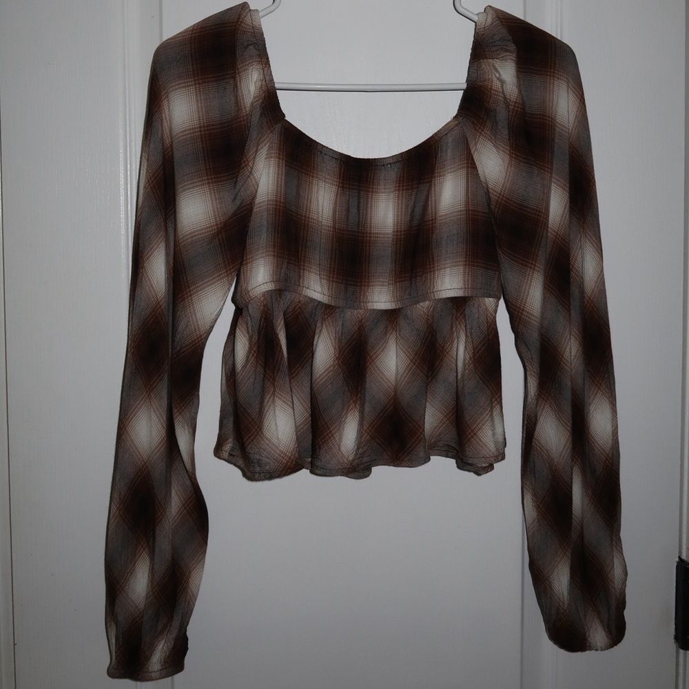 Hollister Brown Plaid Blouse - Picture 3 of 3